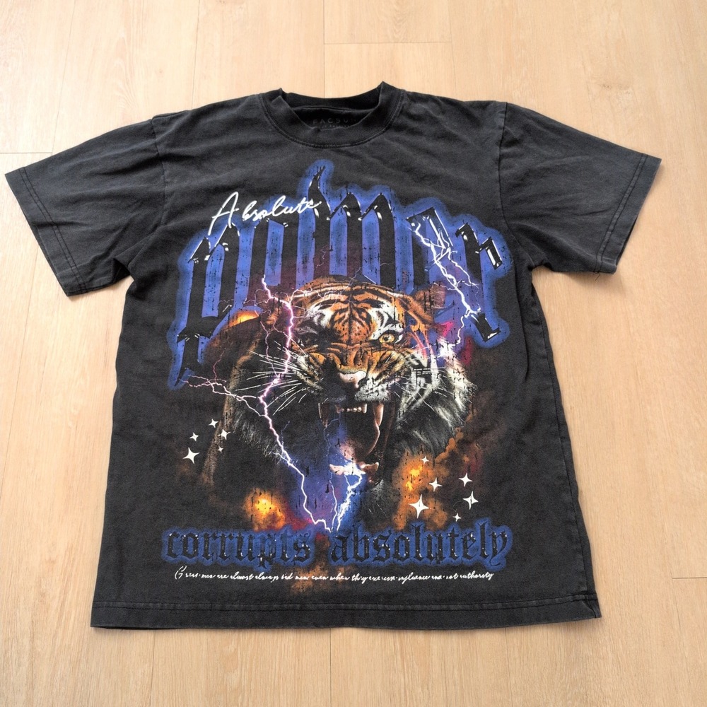PacSun Mens Absolute Power Tiger Graphic T-Shirt Black Small Streetwear Oversize